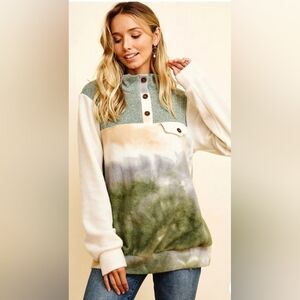 Womens Green Soft Tie Dye Sweater